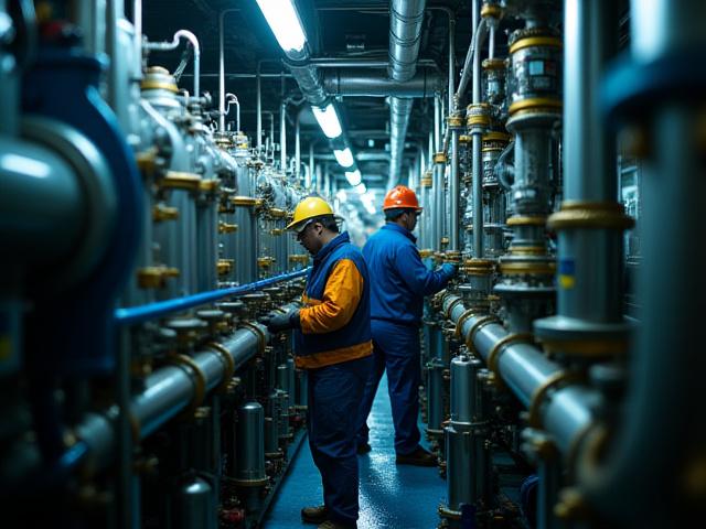 船舶のバラスト水処理システム設置風景