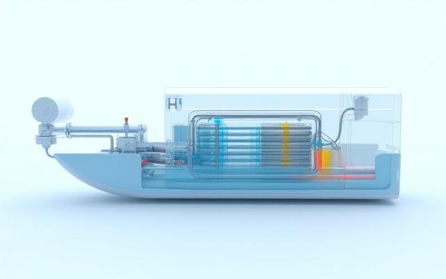 水素入力、燃料電池スタック、電気、水、熱の出力を示す簡略化された水素燃料電池システムのフロー図。